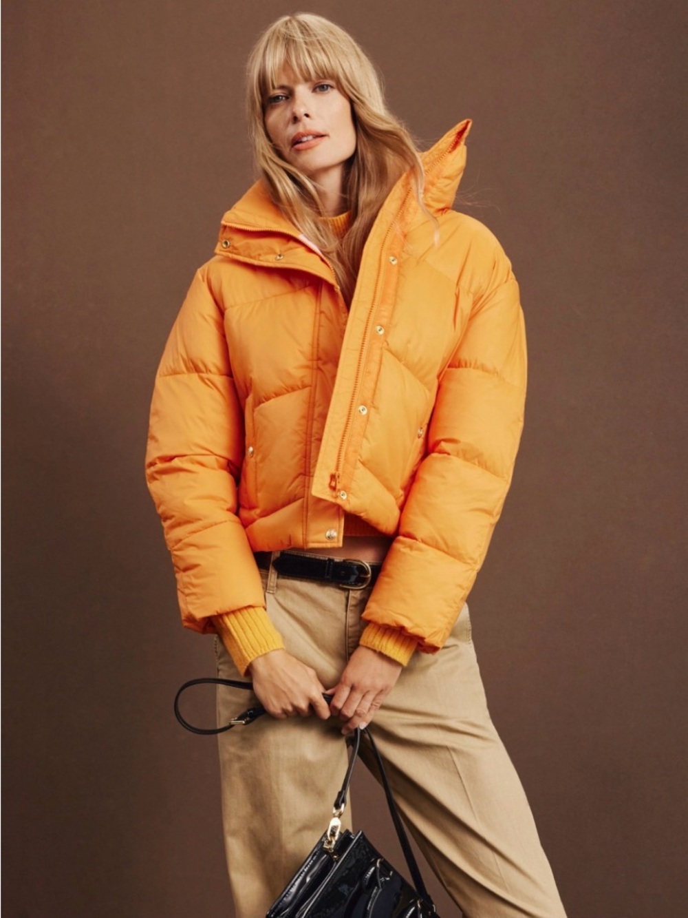J. Crew Bold Orange Cropped Puffer with High Stand Collar